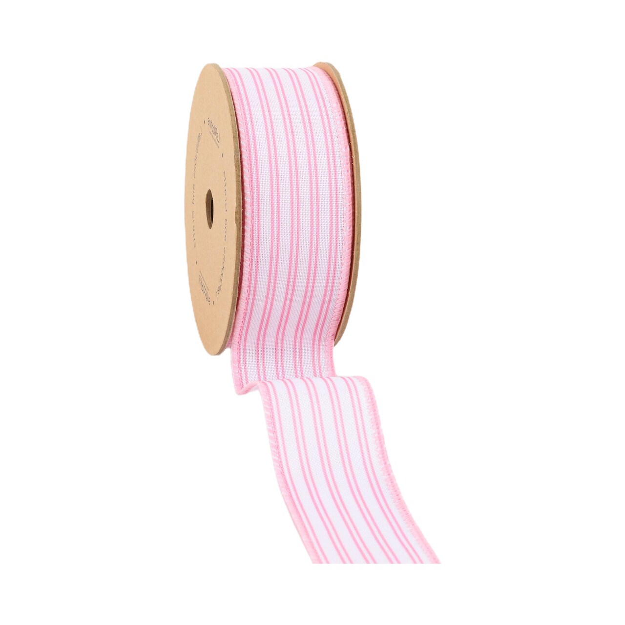 LaRibbons 1 1/2" Wired Ribbon, White w/ Pink Ticking Stripes, 10 Yard Roll